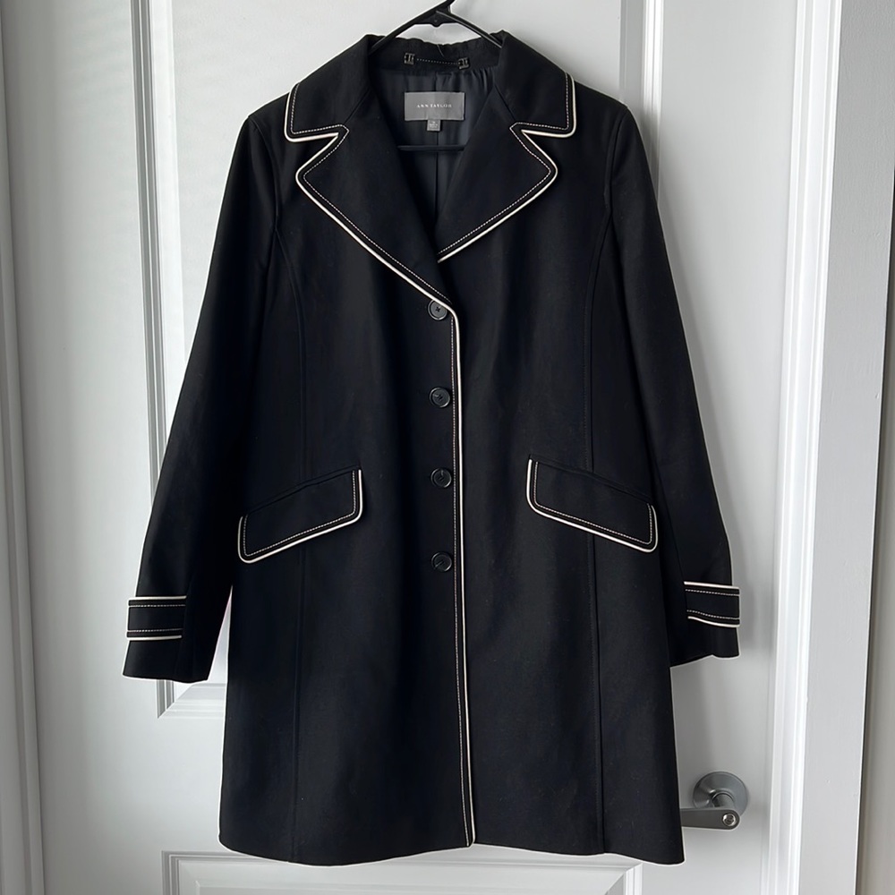 Ann Taylor Black Jacket with White Piping